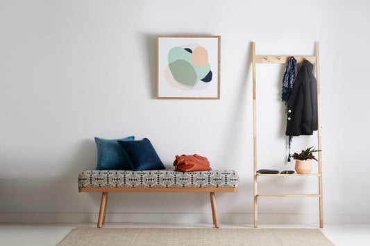 bench seat, coat rack and painting