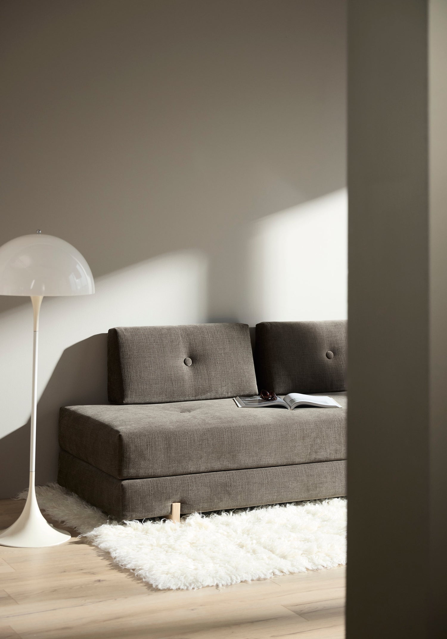 green sofa and side table