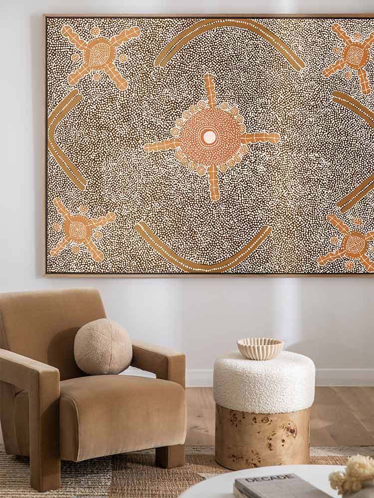 Mina Mina Jukurrpa IX - Oak Box Frame Canvas