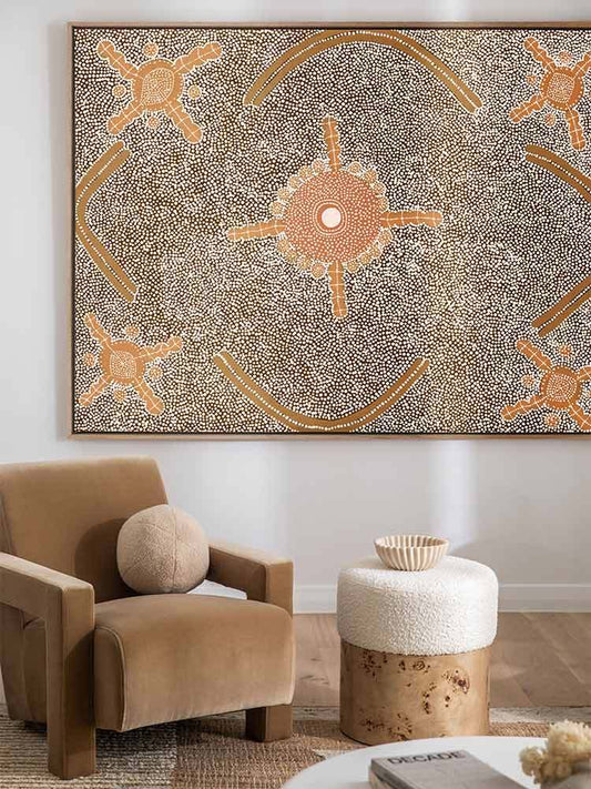 Mina Mina Jukurrpa IX - Oak Box Frame Canvas