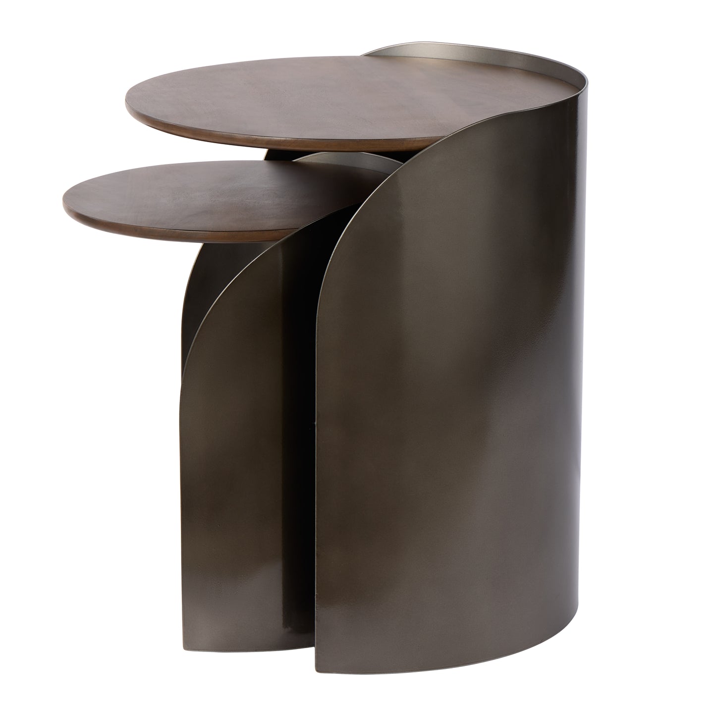 Asher Side Tables 2pcs Set Gunmetal & Walnut