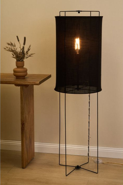 Paden Linen Floor Lamp Black